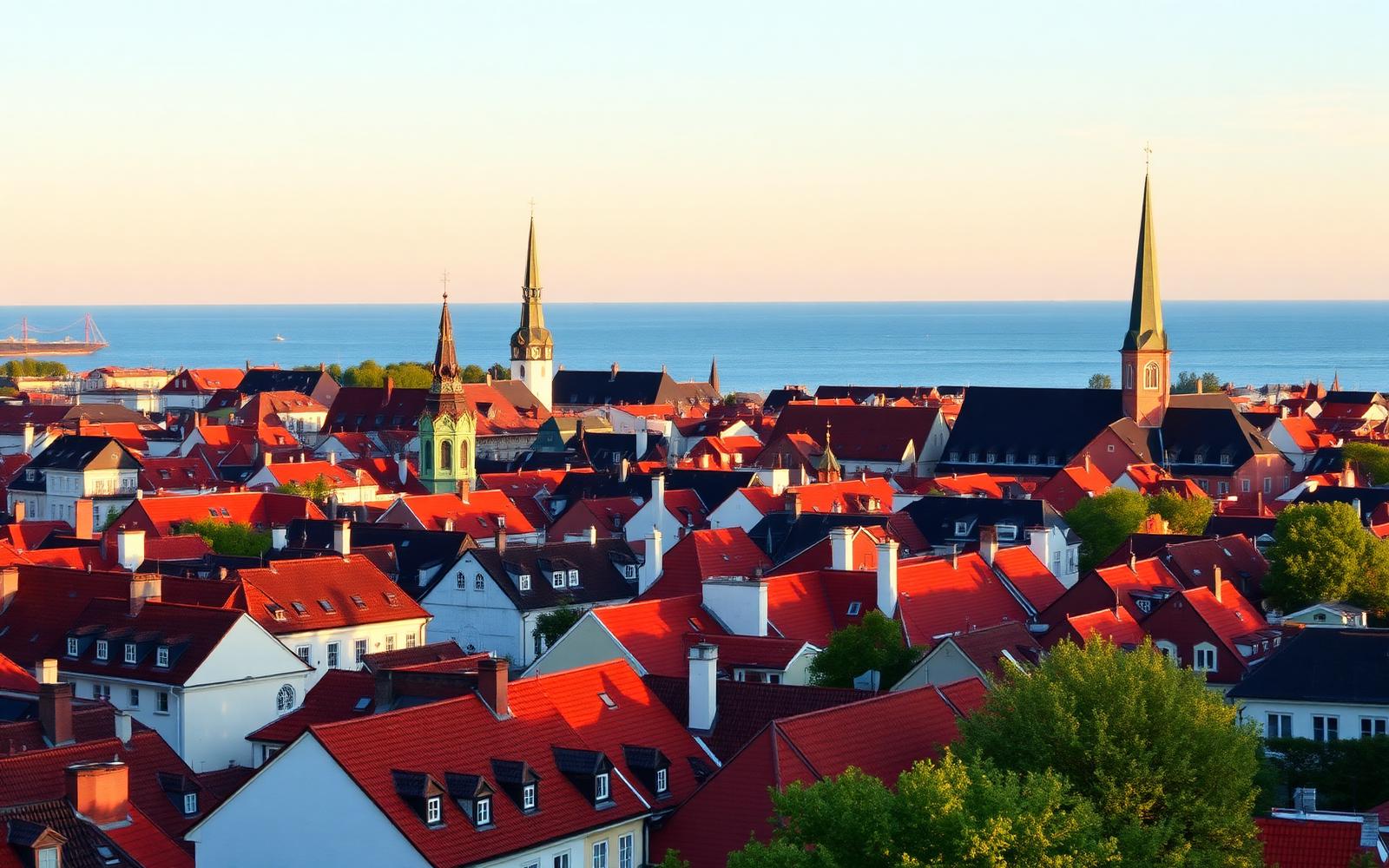Baltic capital skyline at dusk